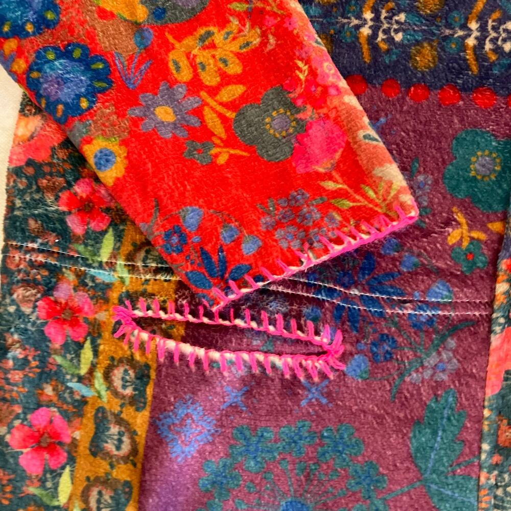 Natural Life Sz S/M Cozy Blanket Kimono Patchwork Floral Print Hood & Pockets - Picture 13 of 16